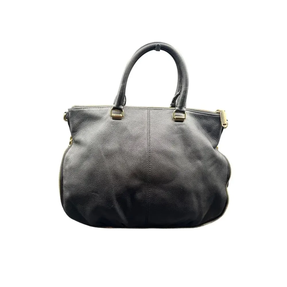 Vince Camuto Black Pebbled Leather Satchel Shoulder Bag Large